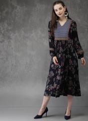 Anouk Navy Blue Printed Anarkali Kurta women