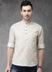 Anouk Off White & Beige Printed Straight Kurta men