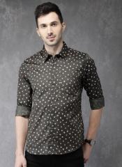 Anouk Olive Green & Rust Orange Regular Fit Printed Casual Shirt men