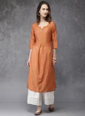 Anouk Orange Striped Straight Kurta women