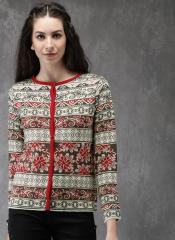 Anouk Red & Off White Self Design Cardigan women