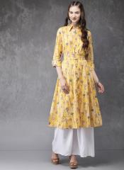 Anouk Yellow Printed A Line Kurta women