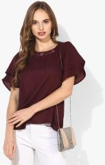 Antheaa Maroon Embellished Blouse women