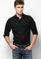 Atorse Solid Black Casual Shirt men