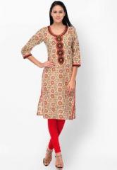 Aujjessa Beige Embroidered Kurti women