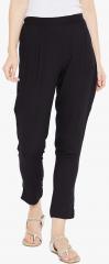 Aujjessa Black Solid Regular Fit Coloured Pants women