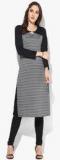 Aurelia Black Striped Polyester Spandex Kurta Women