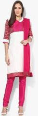 Aurelia Cream Printed Polyester Churidar Kameez Dupatta women