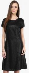 Avirate Black Colored Solid Skater Dress women