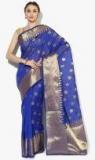 Avishi Blue Solid Saree Women