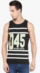 Avoir Envie Black Printed Round Neck Vest men