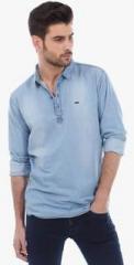 Basics Blue Solid Slim Fit Kurta men