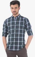 Basics Green Checked Slim Fit Casual Shirt men