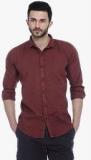 Basics Maroon Solid Slim Fit Casual Shirt men