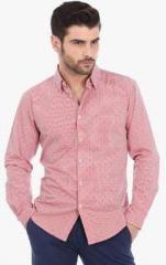 Basics Red Printed Slim Fit Casual Shirt men