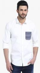 Basics White Solid Slim Fit Casual Shirt men