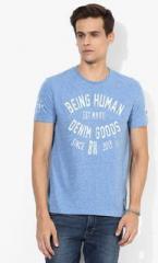 Being Human Clothing Blue Printed Round Neck T Shirt men