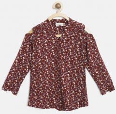 Bella Moda Burgundy & White Printed Shirt Style Top girls