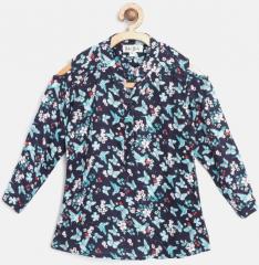 Bella Moda Navy Blue Printed Shirt Style Top girls