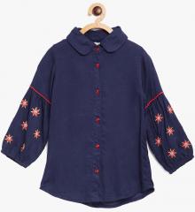 Bella Moda Navy Blue Self Design Shirt Style Top girls