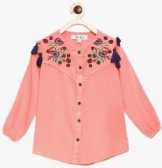 Bella Moda Peach Self Design Shirt Style Top girls