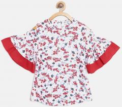 Bella Moda White & Red Printed A Line Top girls