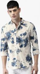 Bene Kleed Cream Slim Fit Printed Casual Shirt men