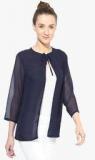 Besiva Navy Blue Solid Summer Jacket women