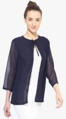 Besiva Navy Blue Solid Summer Jacket women