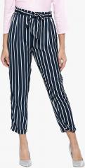 Besiva Navy Blue Striped Coloured Pant women