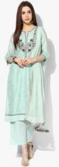 Biba Aqua Blue Solid Cotton Silk Salwar Kameez Dupatta women