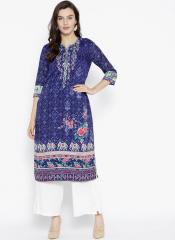 Biba Blue Printed Straight Kurta women