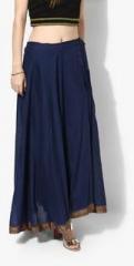 Biba Blue Solid Cotton Flared Skirt women