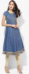 Biba Blue Yarn Dyed Poly Cotton Anarkali Kurta women