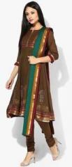 Biba Brown Printed Churidar Kameez Dupatta women