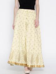 Biba Cream Coloured Shimmer Printed Palazzos women