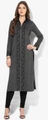 Biba Dark Grey Yarn Dyed Polyester Kurta women