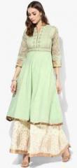 Biba Green Embroidered Polyester Cotton Anarkali Kurta women