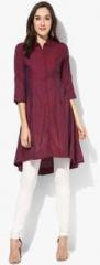 Biba Maroon Coloured Solid Cotton Tunic women