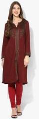 Biba Maroon Yarn Dyed Poly Cotton Kurta women