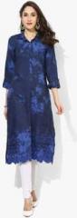 Biba Navy Blue Printed Cotton Kurta women