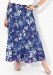 Biba Navy Blue Printed Flared Skirt women