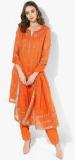 Biba Orange Embroidered Poly Cotton Salwar Kameez Dupatta women