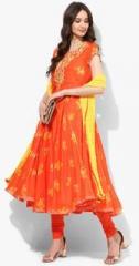 Biba Orange Printed Churidar Kameez Dupatta women