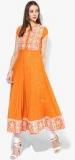 Biba Orange Yarn Dyed Cotton Poly Anarkali Kurta women