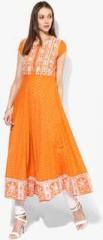 Biba Orange Yarn Dyed Cotton Poly Anarkali Kurta women