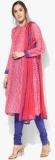 Biba Pink Printed Cotton Silk Churidar Kameez Dupatta women