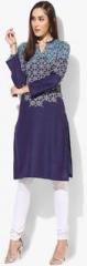 Biba Purple Printed Yarn Dyed Poly Cotton Kurta women