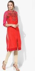 Biba Red Embroidered Cotton Blend Kurta men