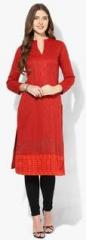 Biba Red Yarn Dyed Poly Cotton Kurta women